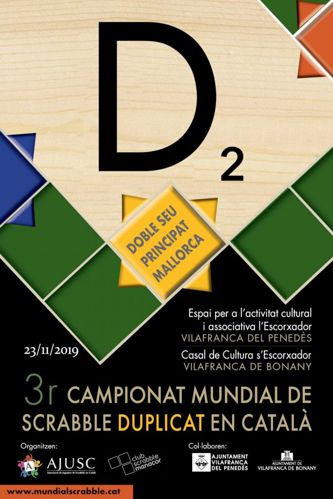 Cartell del 3r Campionat Mundial de Scrabble Duplicat en Català 2019