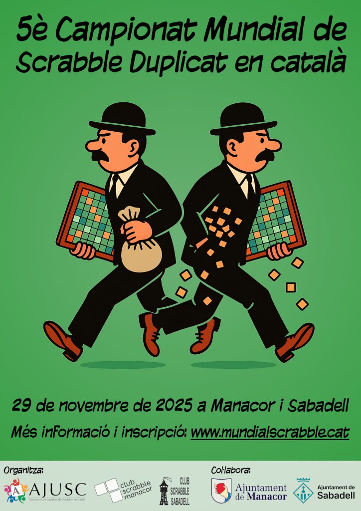 Cartell del 5è Campionat Mundial de Scrabble Duplicat en català